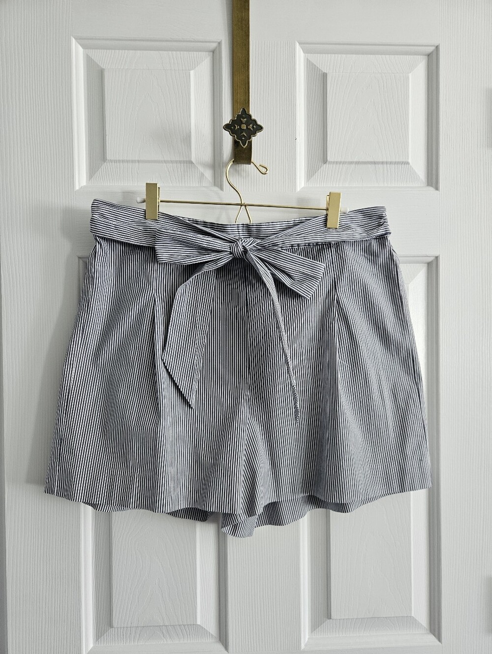 NWOT J.Crew Navy And White Pinstriped Tie Waist Organic Cotton Shorts